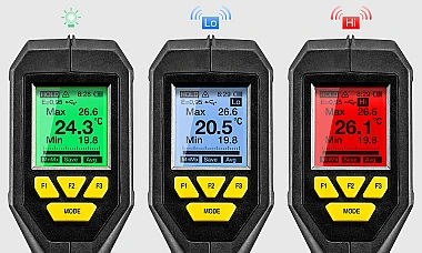 Цвет дисплея показывает, в норме ли находится температура объекта.